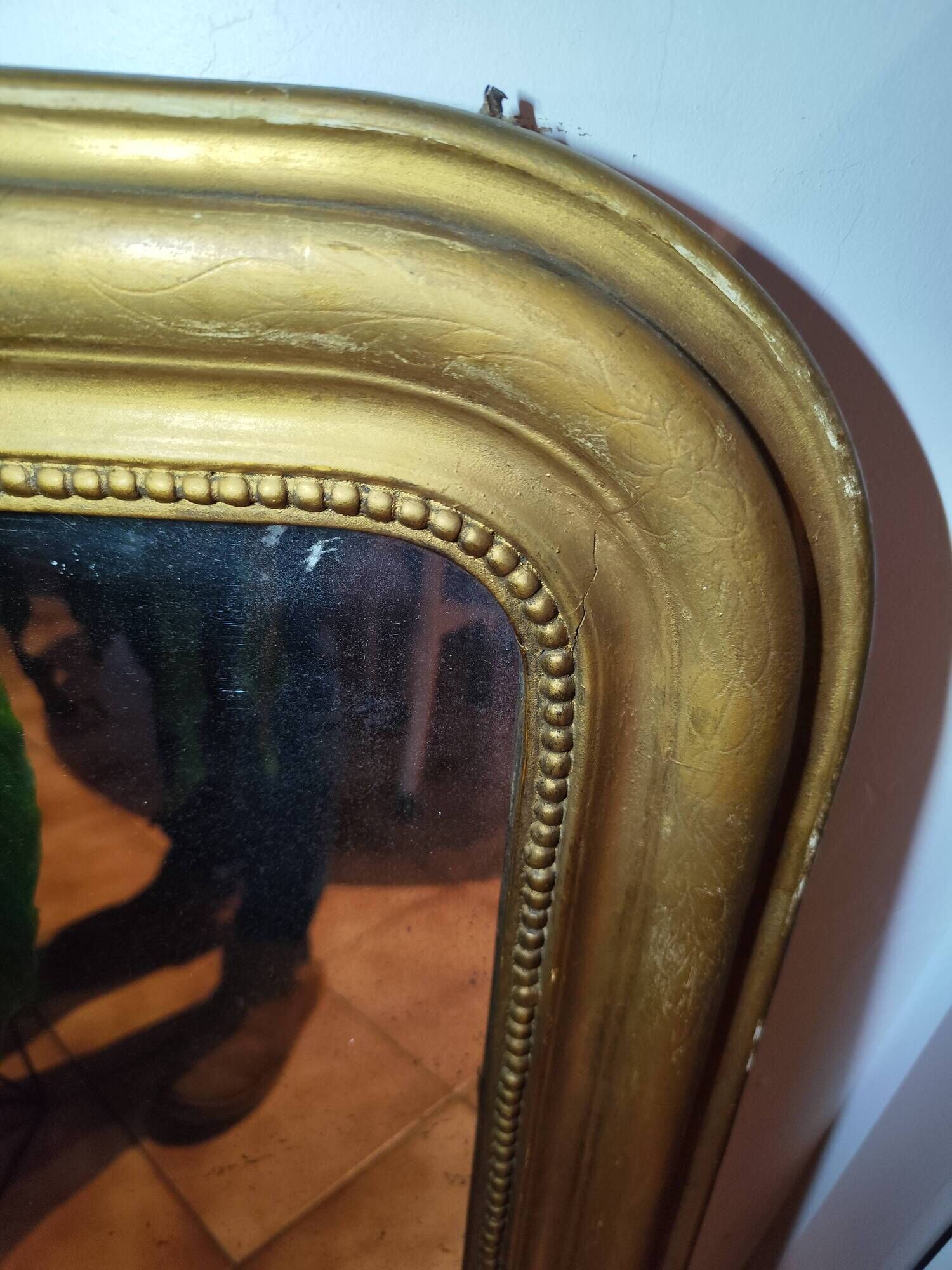 Antique Louis Philippe mirror, 19th century, mercury backing, wooden parquet back.
