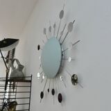 "Sun" wall lamp in chrome metal and frosted glass 80s 90s