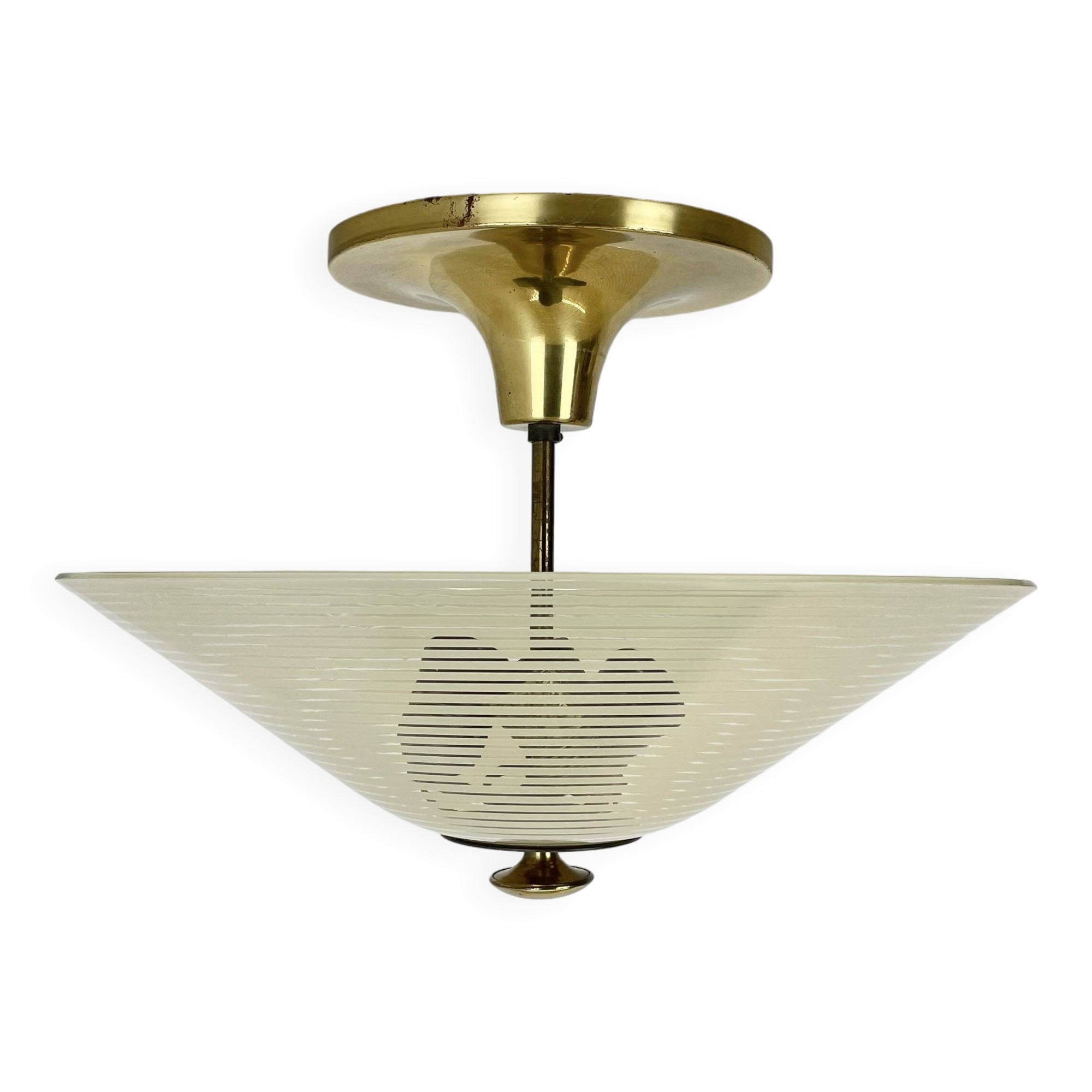 Modernist brass and glass Ceiling Flushmount Light, Italy 1950s