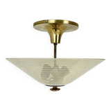 Modernist brass and glass Ceiling Flushmount Light, Italy 1950s