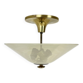 Modernist brass and glass Ceiling Flushmount Light, Italy 1950s