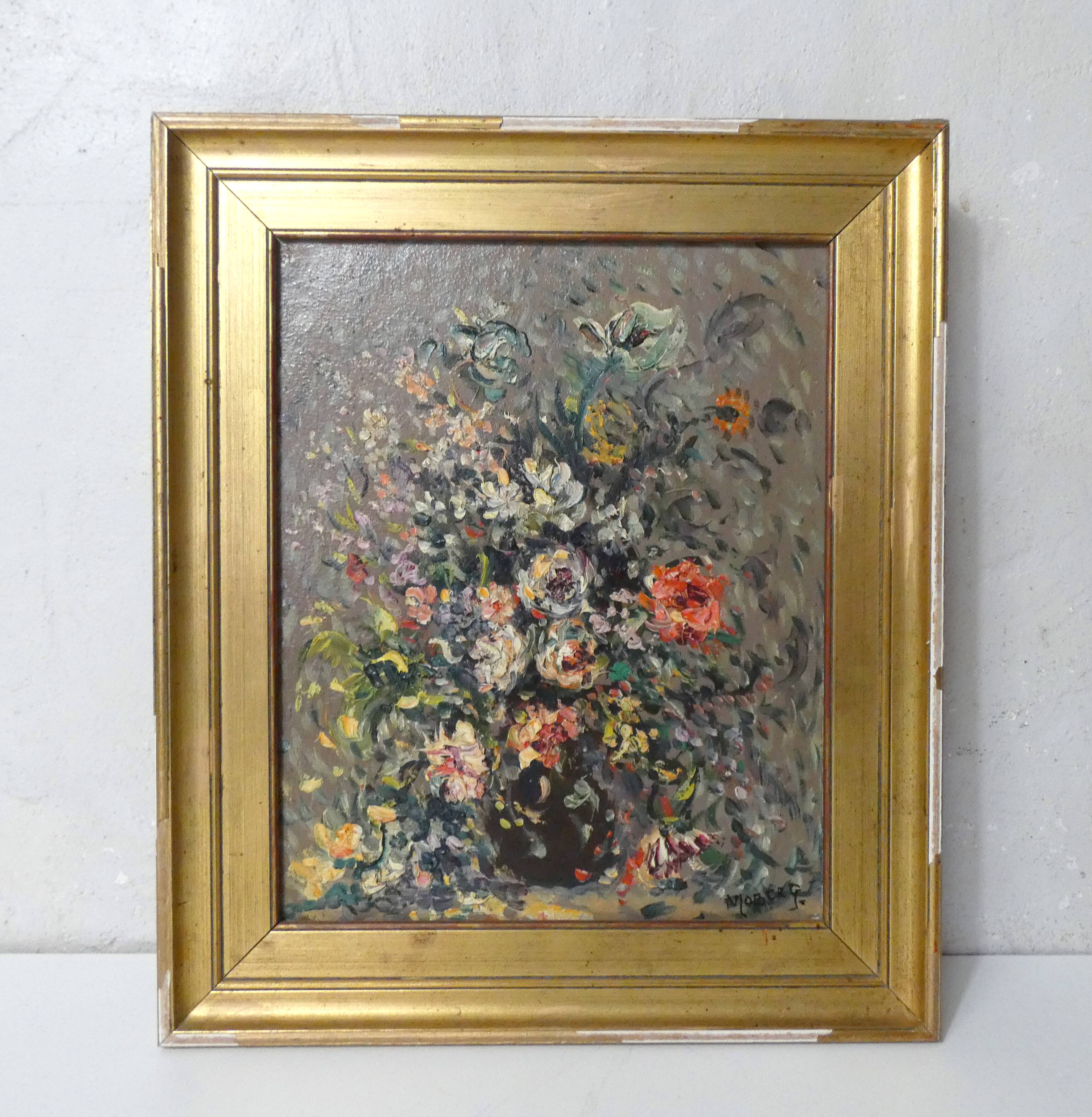 Oil painting on canvas, bouquet, signed MOBERG
