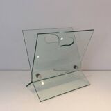 Designer magazine rack in glass and brushed steel