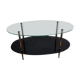 Oval coffee table black glass and vintage 1960 vintage gilded brass feet