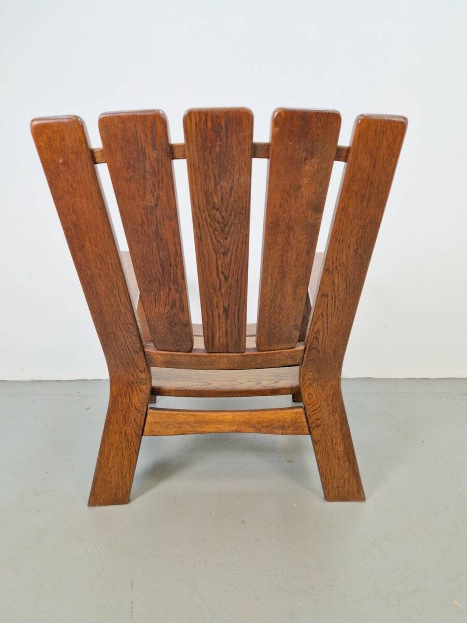Brutalist Wood Armchair with Brown Leather Upholstery, Germany, 1960s