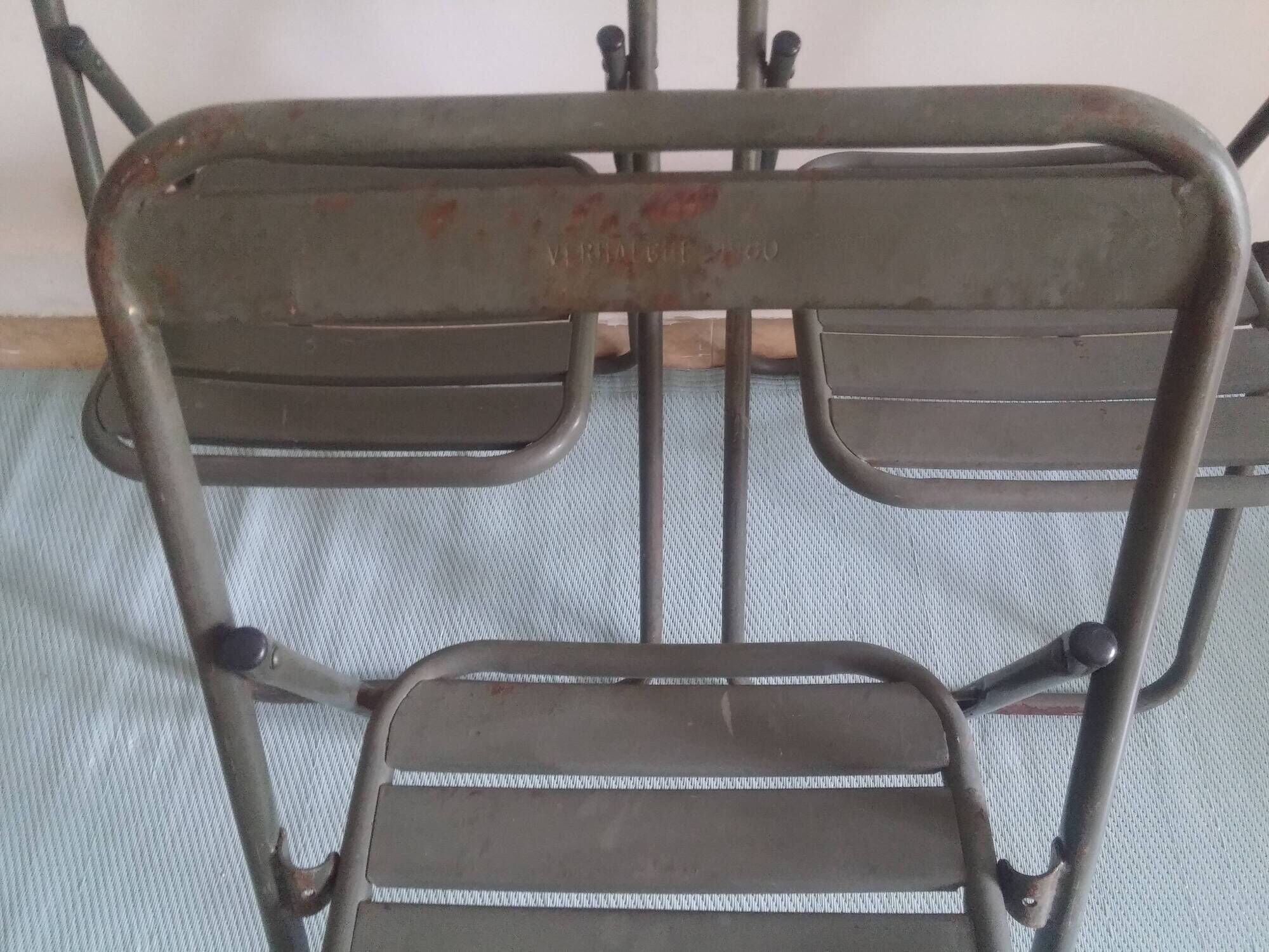 Lot of 3 folding chairs in vintage khaki military metal