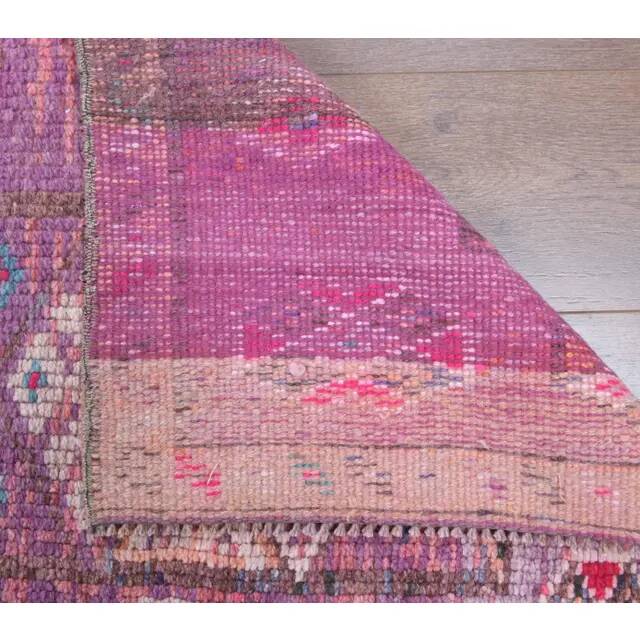 Vintage Turkish Oushak Handmade Cotton Purple Wool Runner Rug 80x348