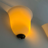 Vintage Vianne glass wall lamps, opaline and brass, Domec France 1970