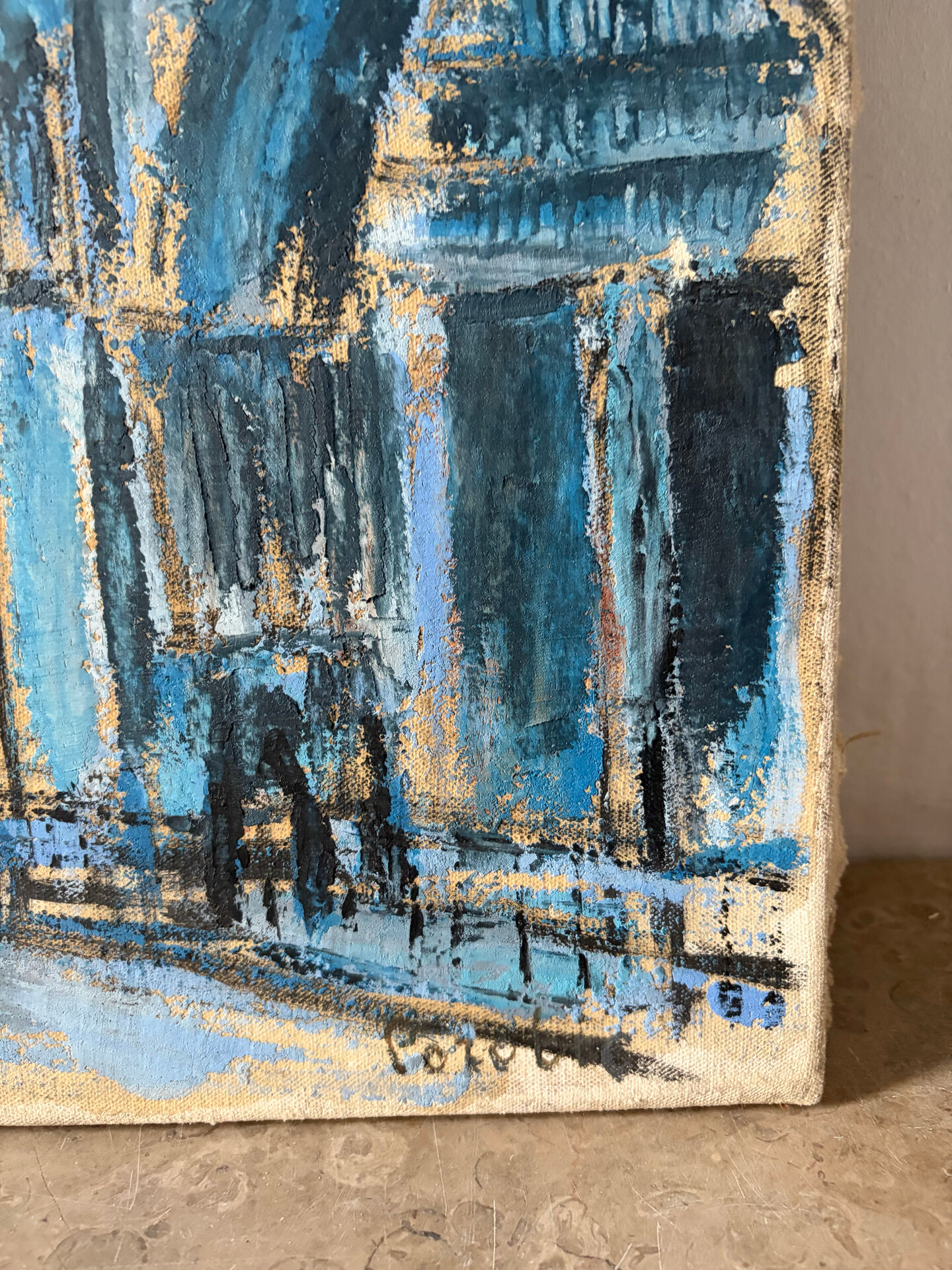 Notre Dame en bleu, huile sur toile signée