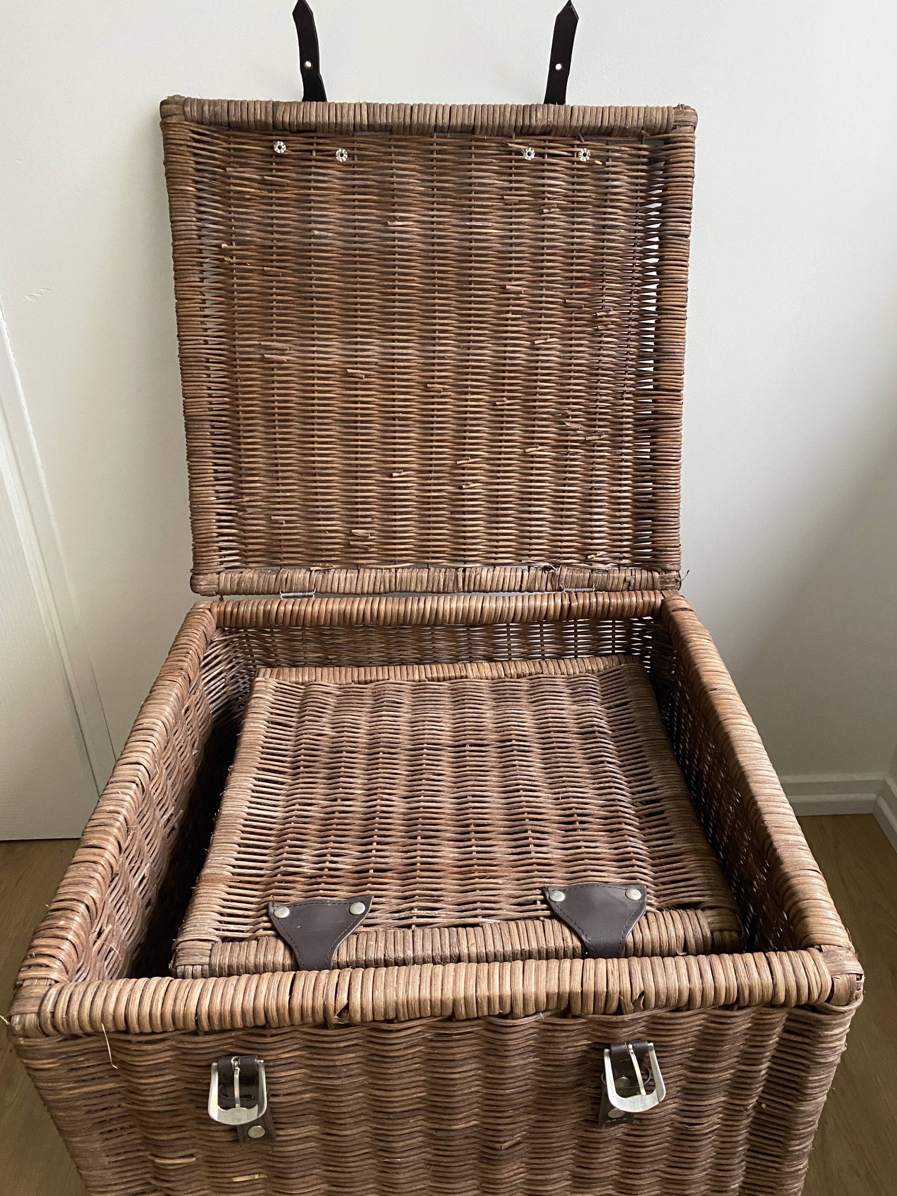 Set of two large trunks, vintage wicker storage chests
