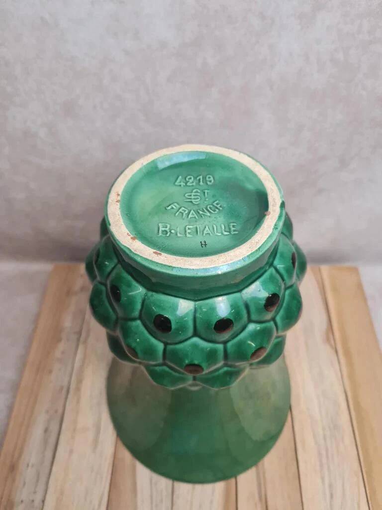Large Saint-Clément vase model Ananas green – design by Blanche Letalle – vintage piece