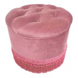 Vintage velvet padded pouf stool with fringes