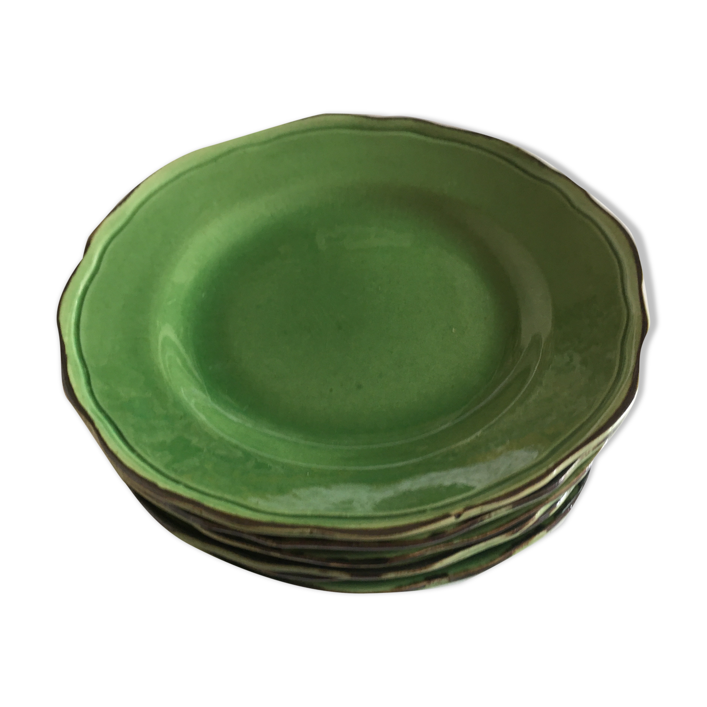 Set d'assiettes à godrons en terre émaillée vert Provence