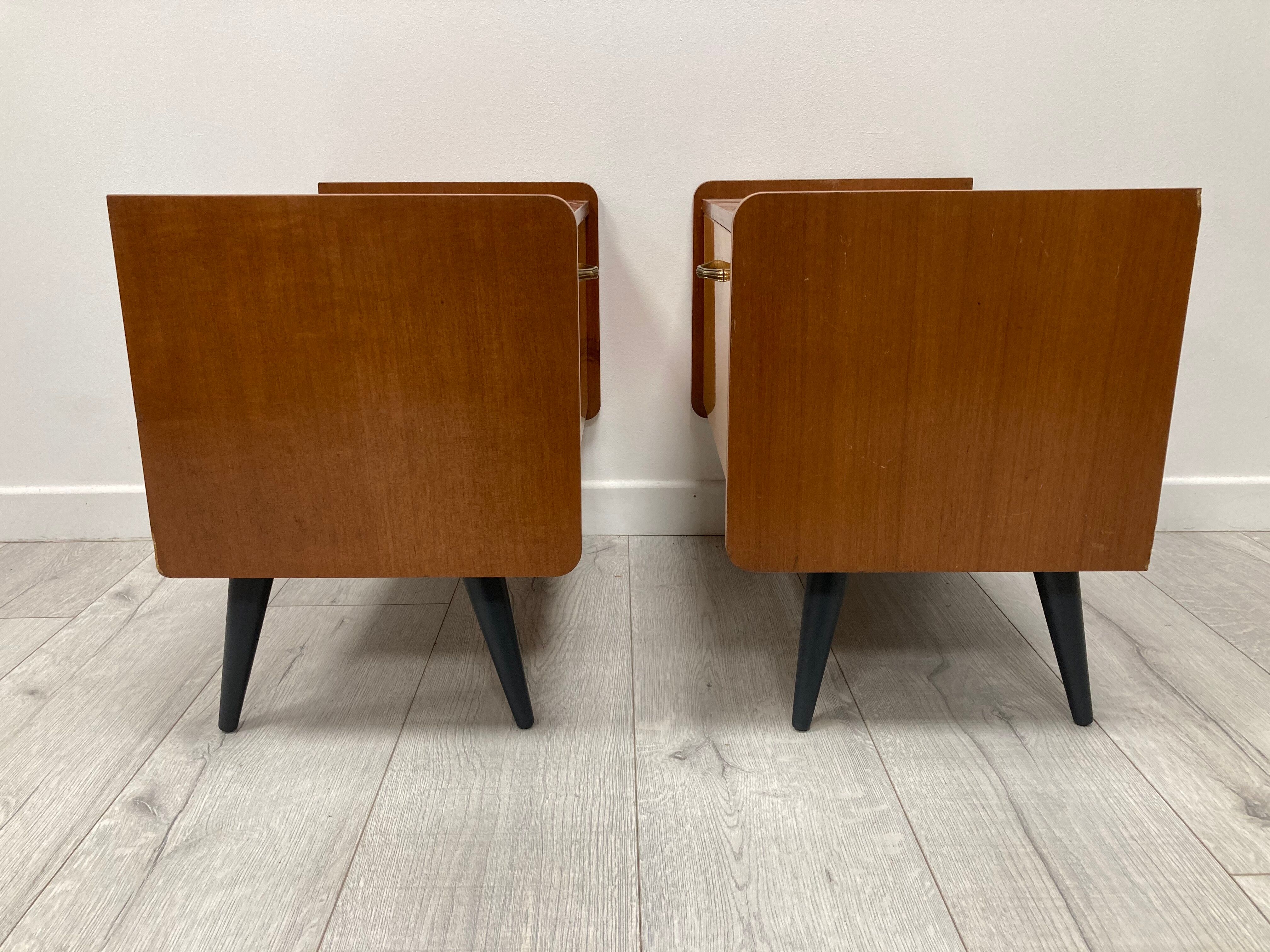 Pair of 1960s bedside tables compass feet
