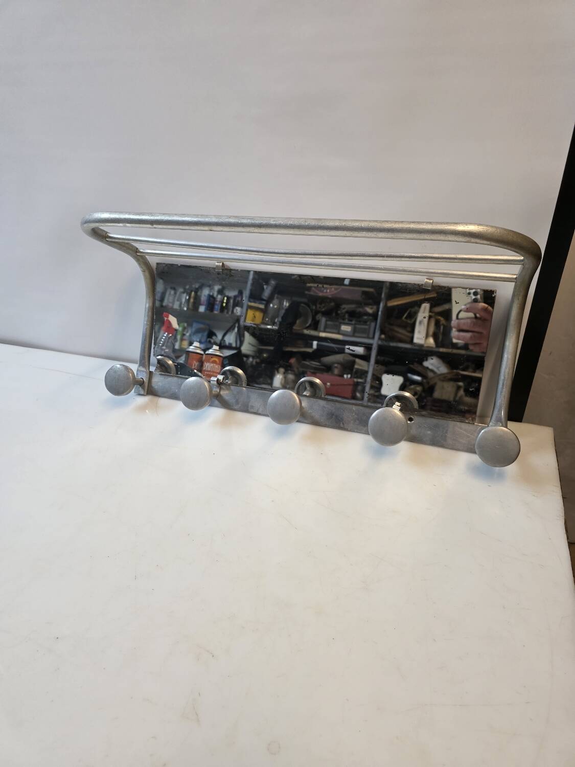 Antique aluminum coat rack with 5 hooks