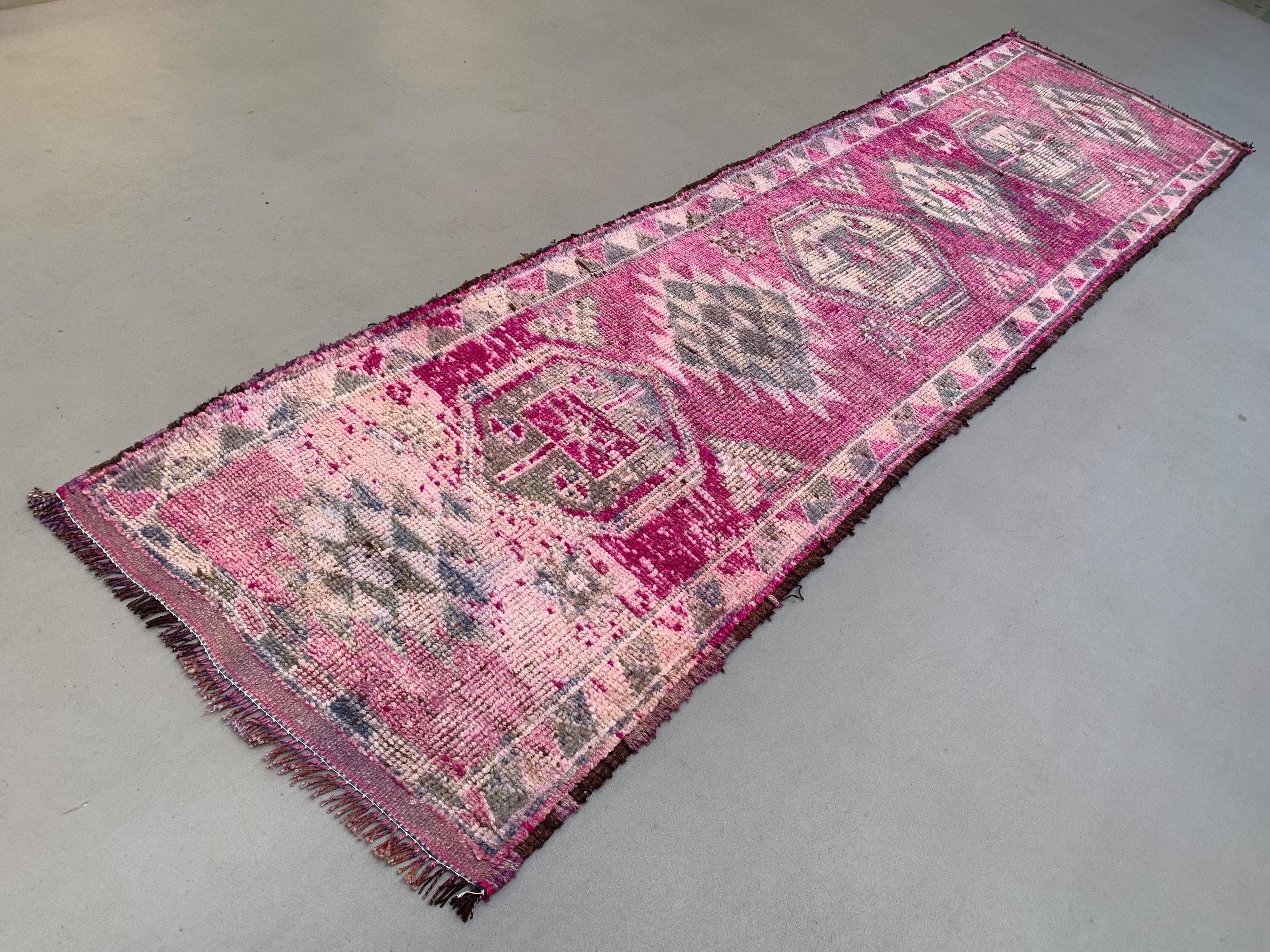 Vintage Turkish  Tribal Runner 355x90 cm veg dye wool rug tribal, handmade