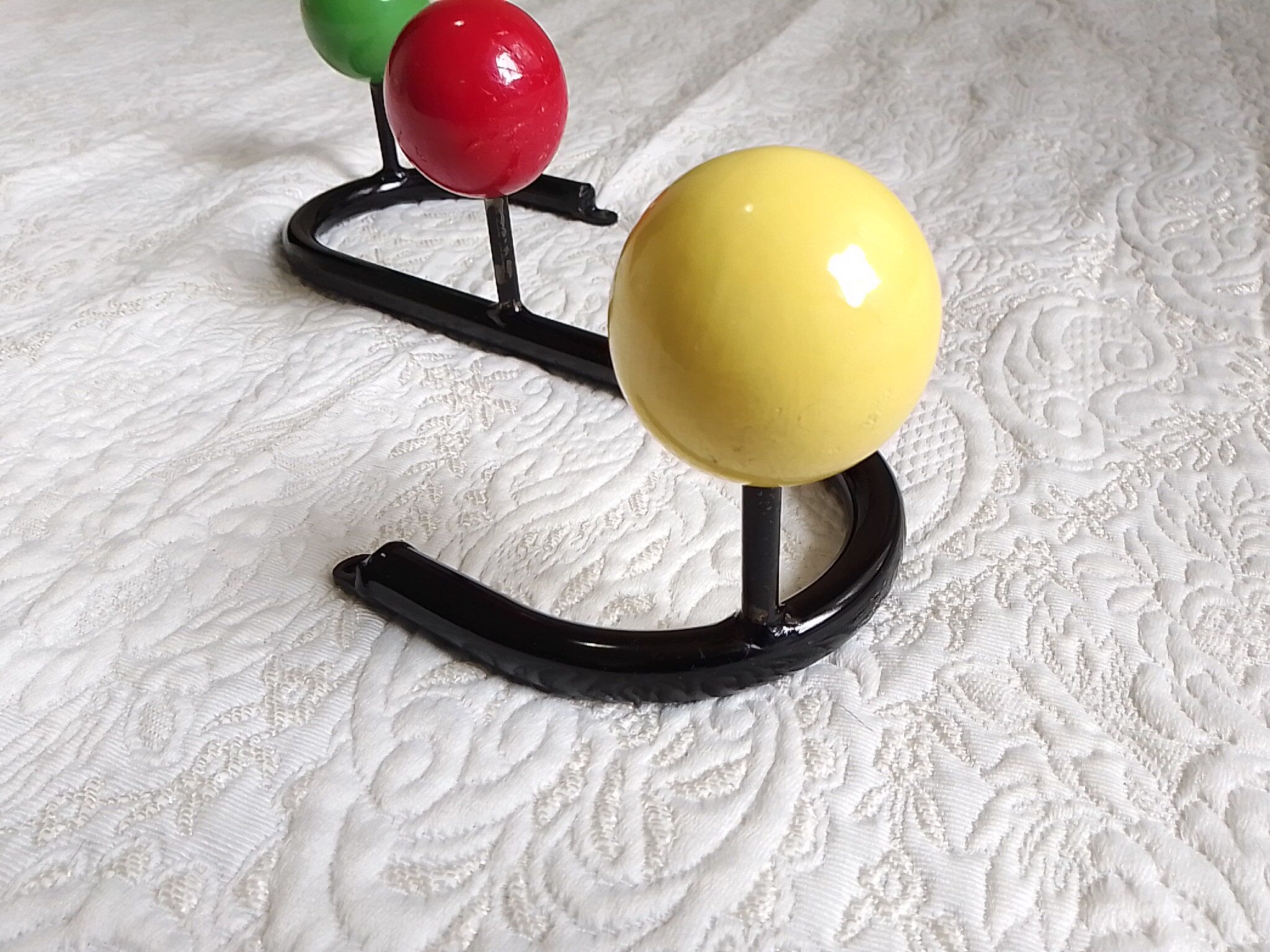 Vintage metal hook and 3 tricolor wooden hooks 40.5 cm