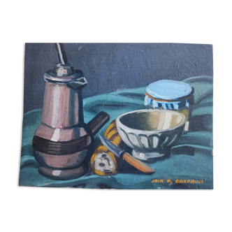 Still life bowls and coffee maker