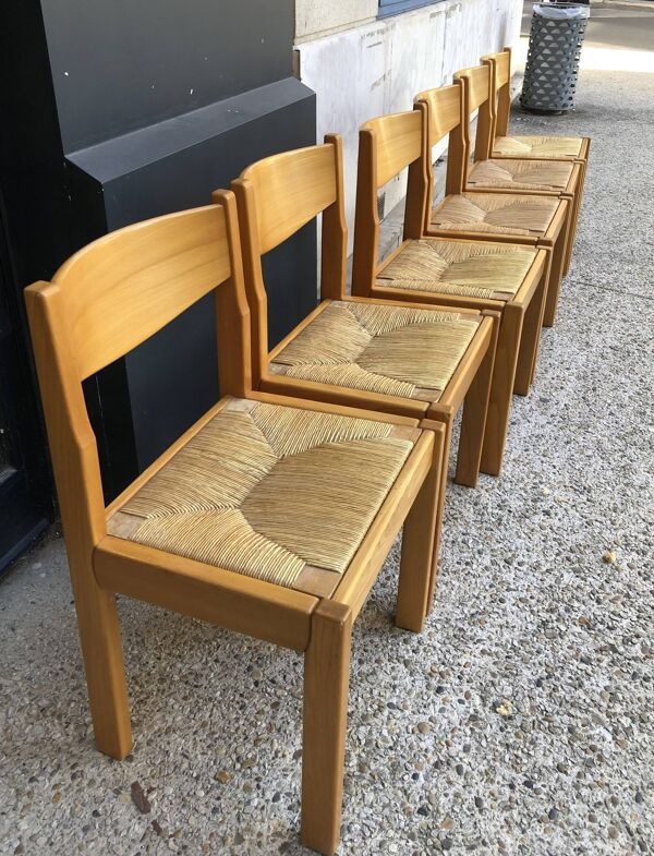 6 chaises bois et paille années70