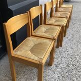 6 wooden and straw chairs from the 70s