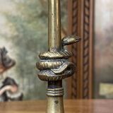 Pair of bronze candle holders XIXth decoration snakes