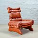 Brutalist Sculptured Brazilian Style Cognac Leather Lounge Chair, 1970s