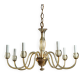 Lustre vénitien ancien en verre soufflé 7 lumières Italie XXe siècle