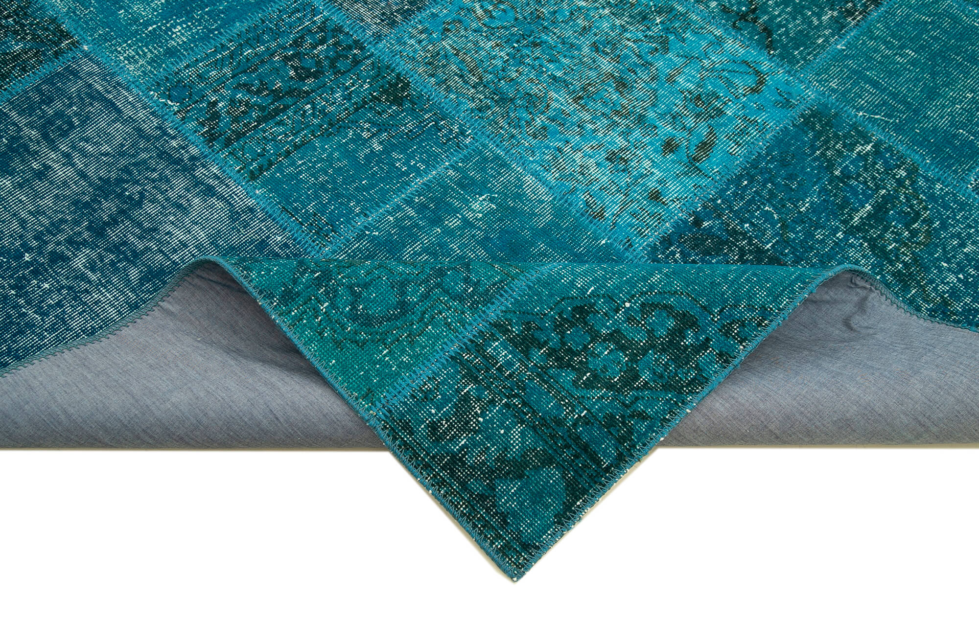 Handmade oriental contemporary 200 cm x 298 cm blue patchwork carpet