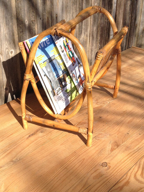 Magazine rack vintage rattan