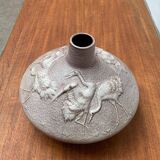 Large vase in German pottery from the mid-century with a crane ornament from Cortendorf.