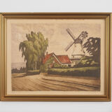 Peinture « The Windmill », design scandinave, années 1970