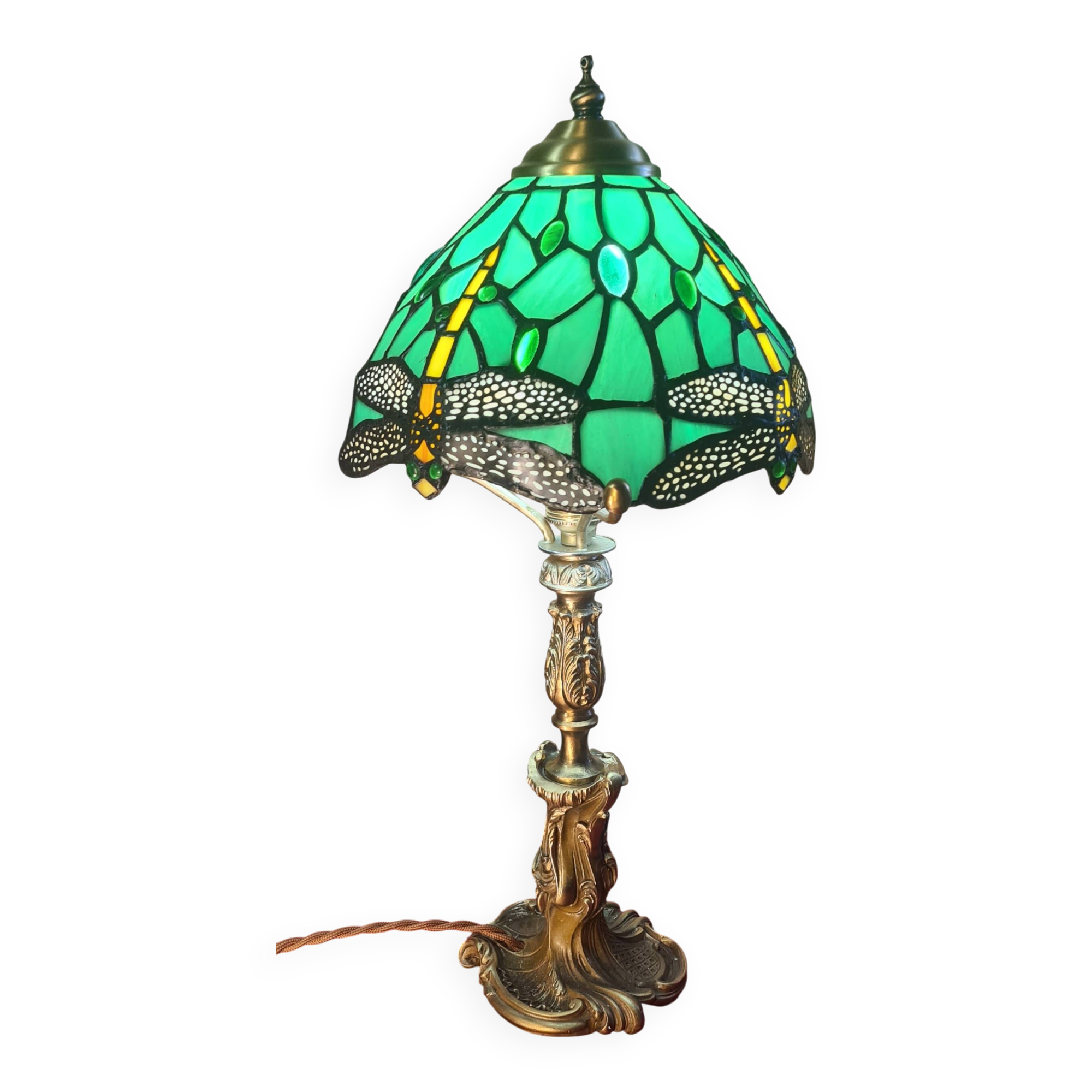 antique art nouveau bronze lamp, old rococo style 44x22 lampshade ve