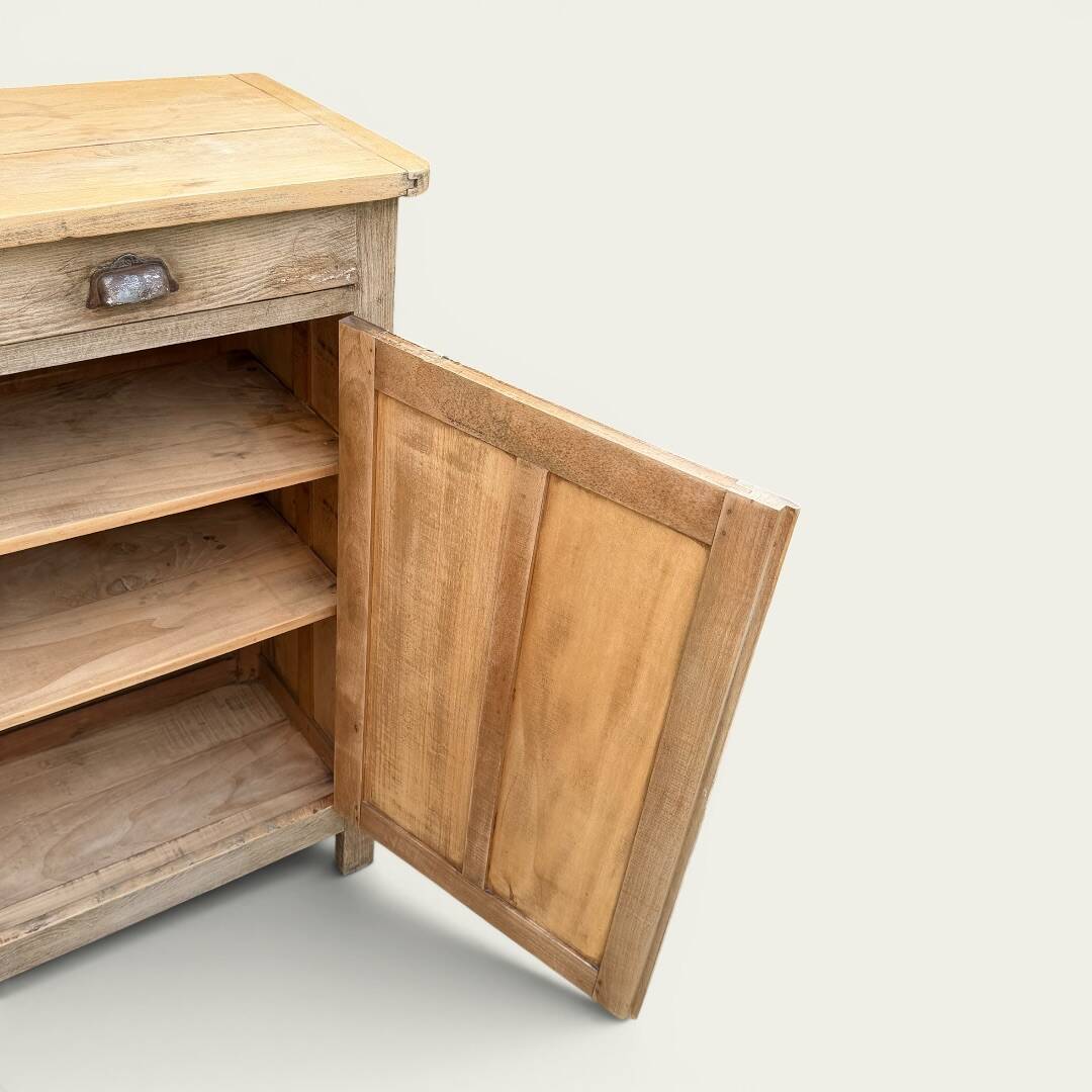 Antique patinated Parisian buffet with shell handles.