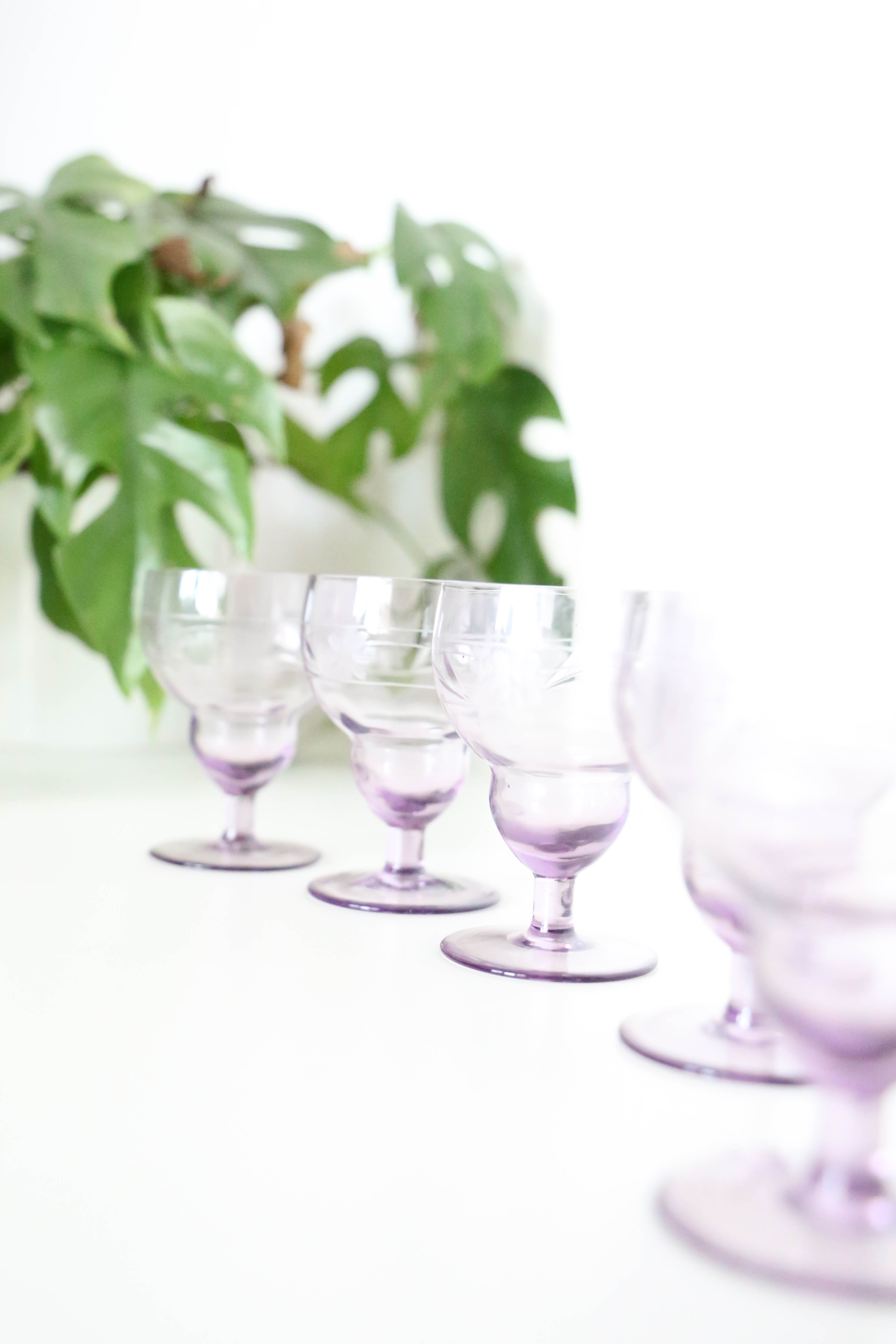 Purple wine glasses x5, art deco, delicate, antique, ancient