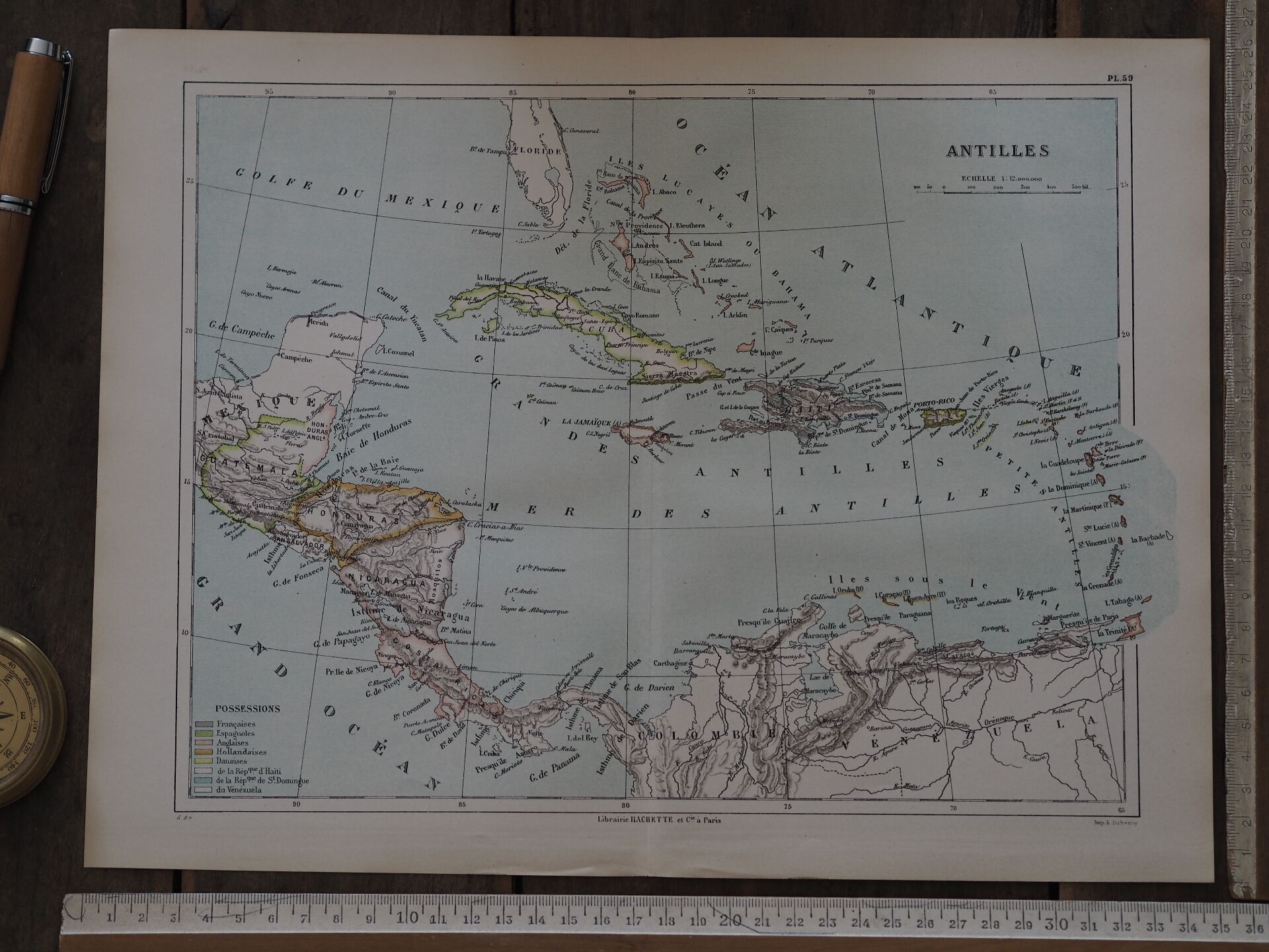 The Antilles, old map 1887 – Vintage geographical map.