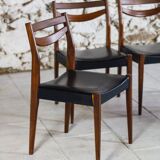 4 vintage Scandinavian chairs in teak and imitation leather, 1960