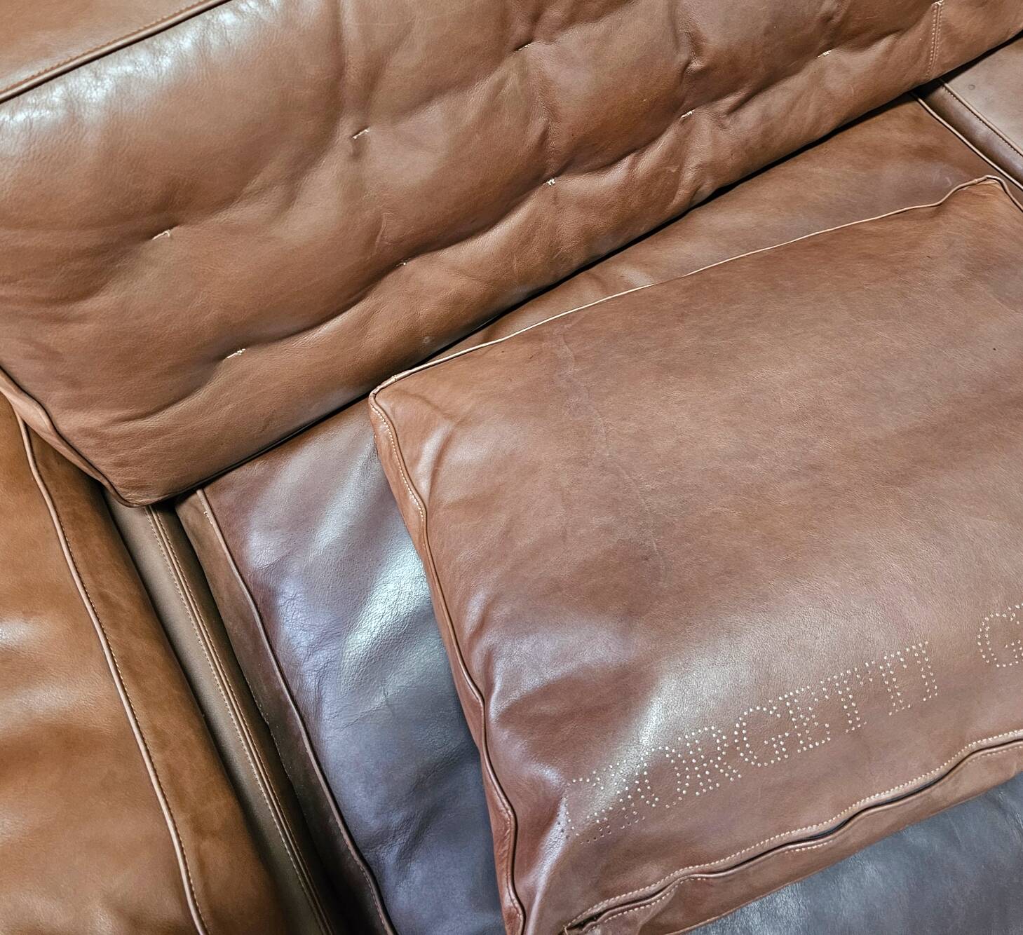 Antonello Mosca giorgetti sofa royal 1970's cognac leather / patina