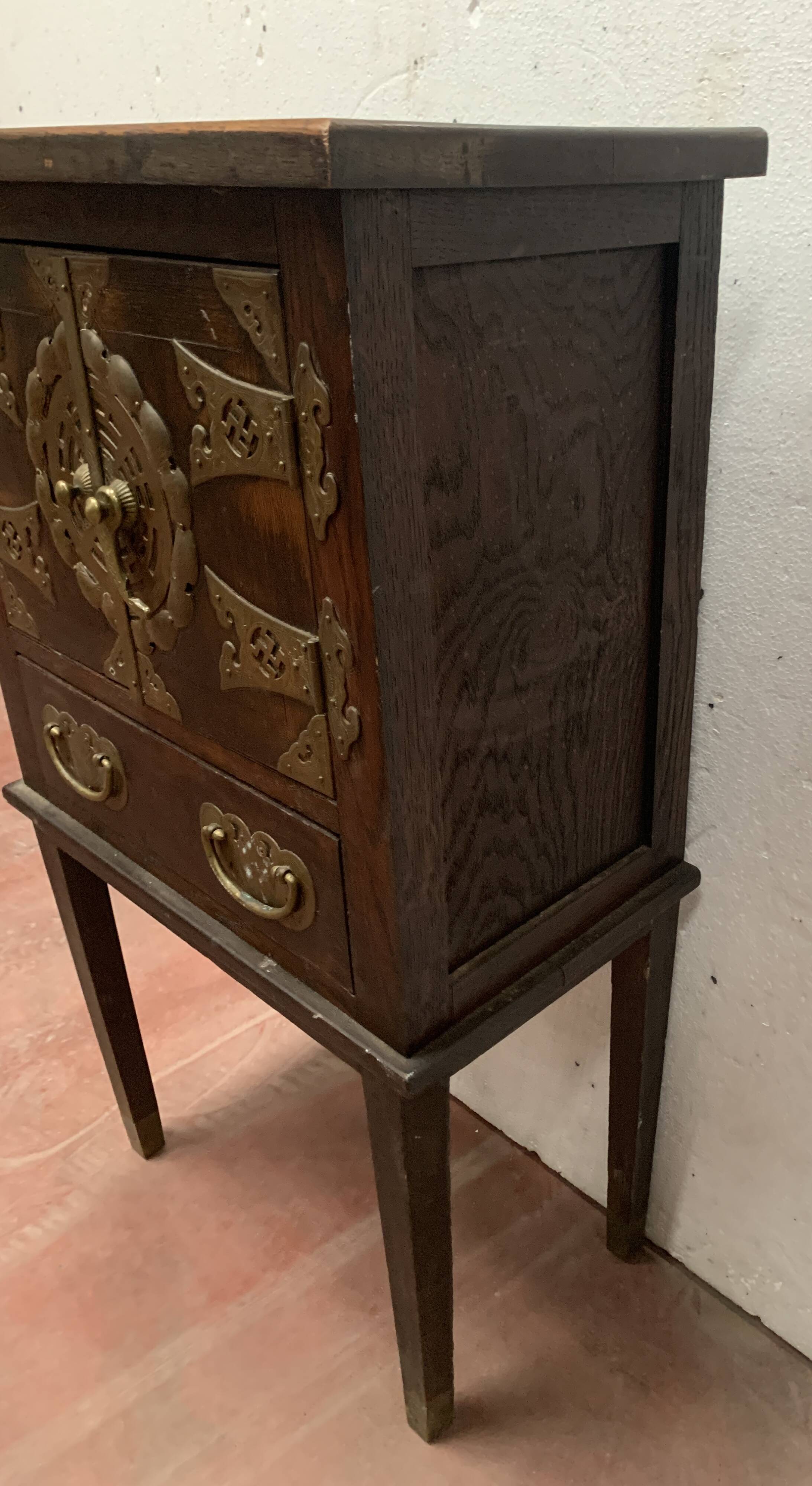 Small piece of furniture with two doors and bronze decoration, 20th century