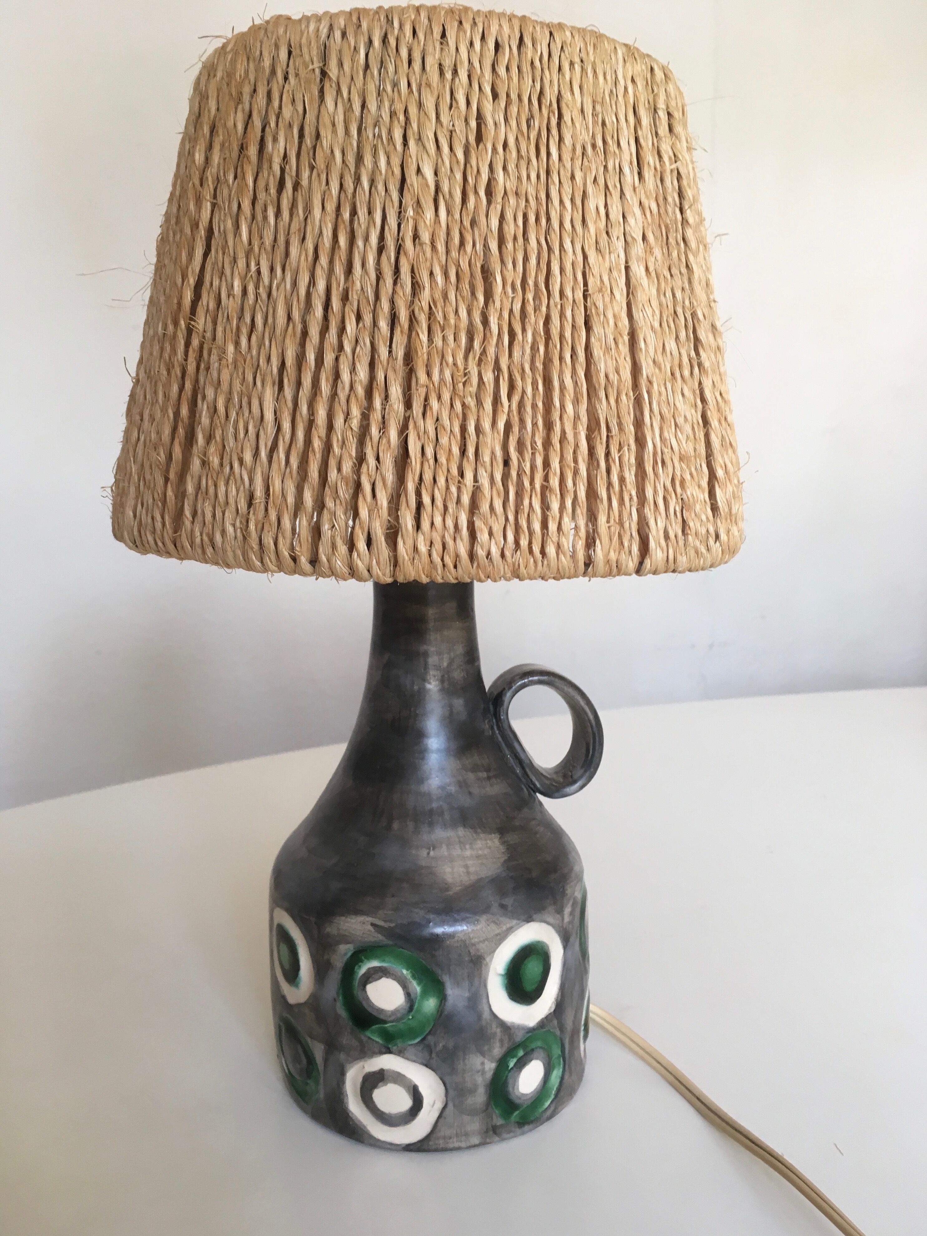 Ceramic lamp 1960 rope lampshade