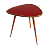 Table basse tripode bois et rotin années 60