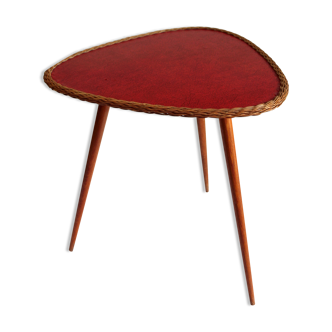 60s wood and rattan tripod coffee table