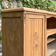Asymmetrical Art Deco glass-fronted Parisian wardrobe in raw oak, 1930.