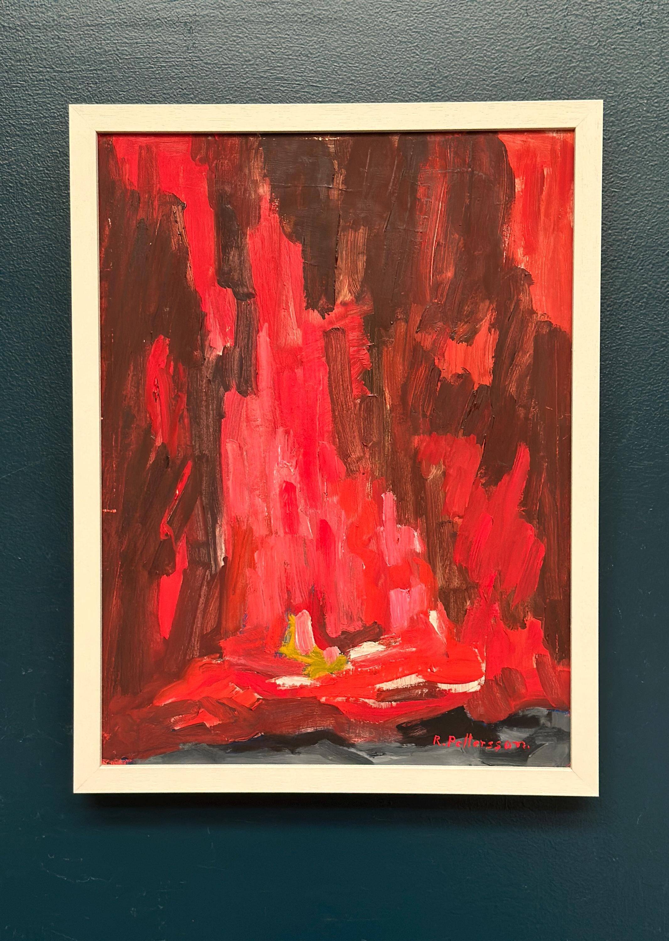 Swedish Oil on Panel – “Abstract Composition in Red” by Rune Pettersson