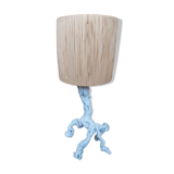Wooden lamp and lampshade in vintage raffia