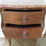 Pair of 2 Louis XV bedside tables - marquetry - 2 drawers - pink marble