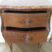 Paire de 2 chevets-louis xv-marqueterie-2 tiroirs-marbre rose