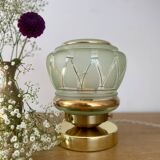 Lampe à poser globe vintage art déco en verre mint et doré