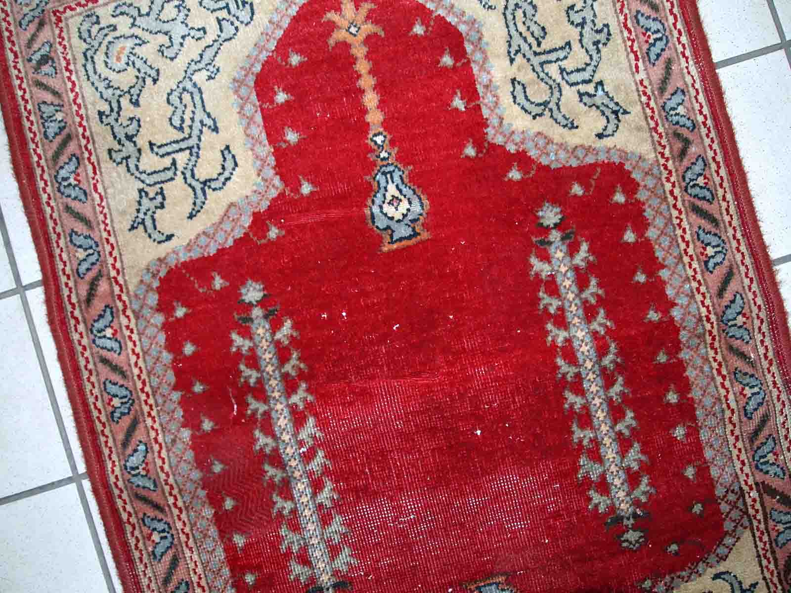 Old turkish konya handmade carpet 69cm x 108cm 1920s, 1c500