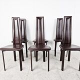 Vintage brown leather dining chairs, set of 6, 1980s