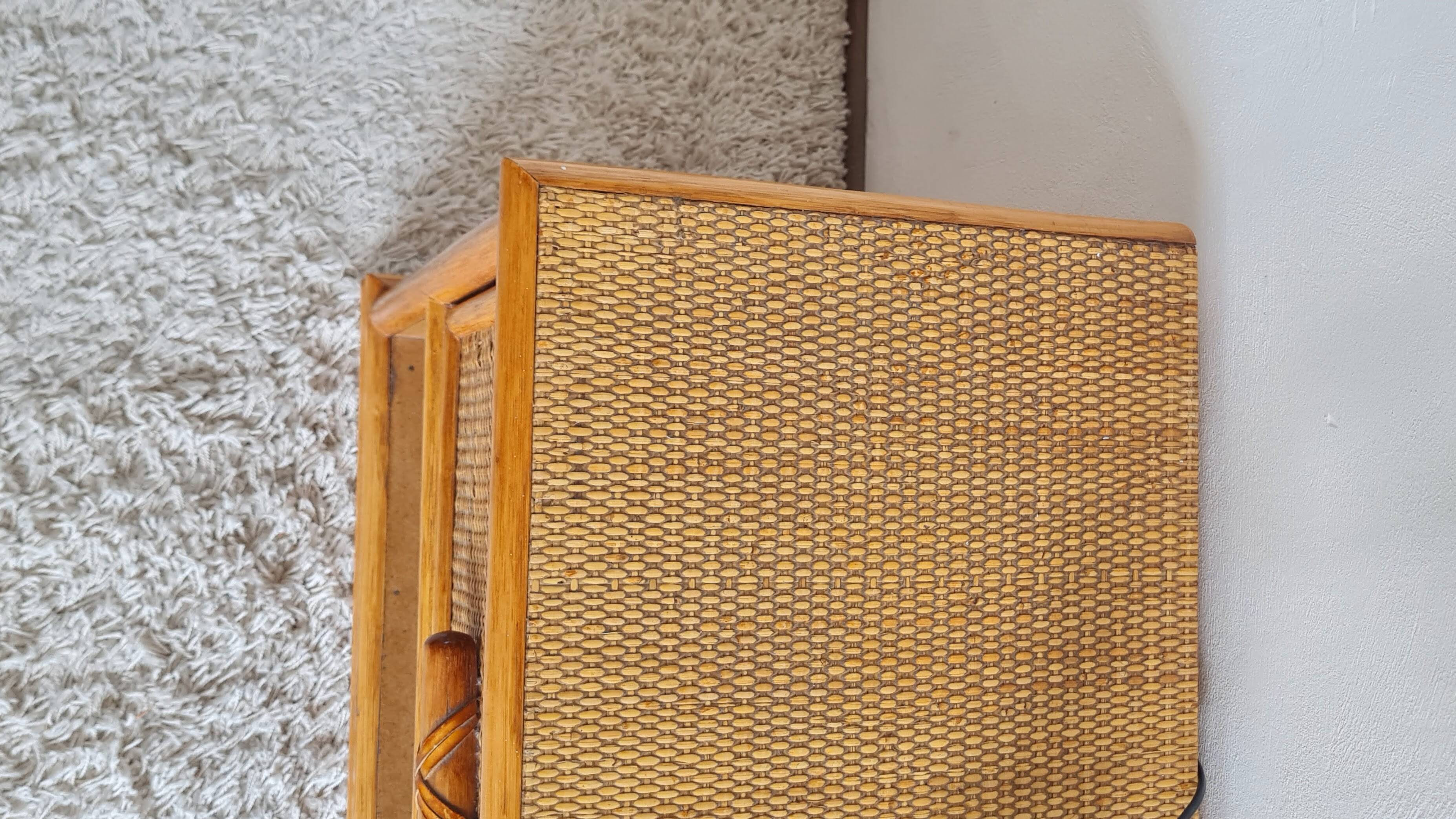 Pair of vintage rattan bedside tables from the 1970s.